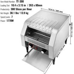 VEVOR Commercial Conveyor Toaster, 300 Slices/Hour Conveyor Belt Toaster, Heavy Duty Stainless Steel Commercial Toaster Oven, Electric  Restaurant Commercial Toaster for Toast Bun, Bagel, Bread