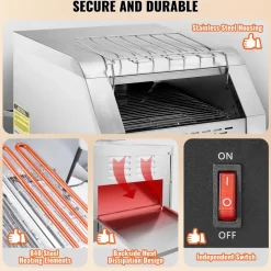VEVOR Commercial Conveyor Toaster, 300 Slices/Hour Conveyor Belt Toaster, Heavy Duty Stainless Steel Commercial Toaster Oven, Electric  Restaurant Commercial Toaster for Toast Bun, Bagel, Bread