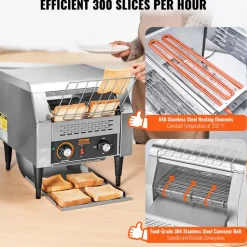 VEVOR Commercial Conveyor Toaster, 300 Slices/Hour Conveyor Belt Toaster, Heavy Duty Stainless Steel Commercial Toaster Oven, Electric  Restaurant Commercial Toaster for Toast Bun, Bagel, Bread