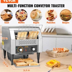 VEVOR Commercial Conveyor Toaster, 300 Slices/Hour Conveyor Belt Toaster, Heavy Duty Stainless Steel Commercial Toaster Oven, Electric  Restaurant Commercial Toaster for Toast Bun, Bagel, Bread