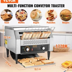 VEVOR Commercial Conveyor Toaster, 450 Slices/Hour Conveyor Belt Toaster, Heavy Duty Stainless Steel Commercial Toaster Oven, Electric Restaurant Commercial Toaster for Toast Bun, Bagel, Bread