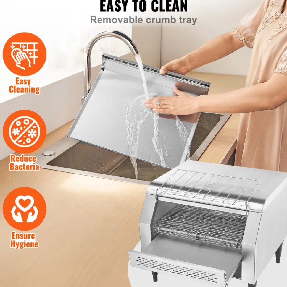 VEVOR Commercial Conveyor Toaster, 450 Slices/Hour Conveyor Belt Toaster, Heavy Duty Stainless Steel Commercial Toaster Oven, Electric Restaurant Commercial Toaster for Toast Bun, Bagel, Bread