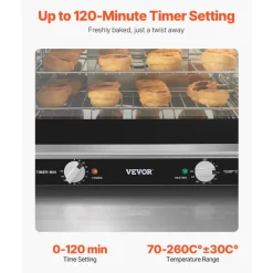 VEVOR Commercial Countertop Oven, 66L 4-Tier Toaster Ovens with Tempered Glass Door, Wire Racks & Tray, 2800W Stainless Steel Baking Ovens for Restaurant Bakery (AC208~240V,60Hz, 6-20P Plug & Output)