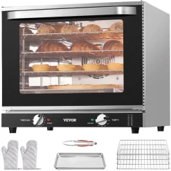 VEVOR Commercial Countertop Oven, 66L 4-Tier Toaster Ovens with Tempered Glass Door, Wire Racks & Tray, 2800W Stainless Steel Baking Ovens for Restaurant Bakery (AC208~240V,60Hz, 6-20P Plug & Output)