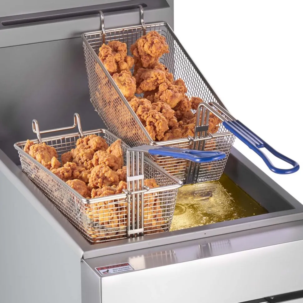 VEVOR Commercial Deep Fryer, 3-Burner Fryer for Restaurants, Stainless Steel Floor Standing Deep Fryers with Dual Baskets and Adjustable Temperature, Propane Powered, 40 lbs Capacity, 90,000 BTU