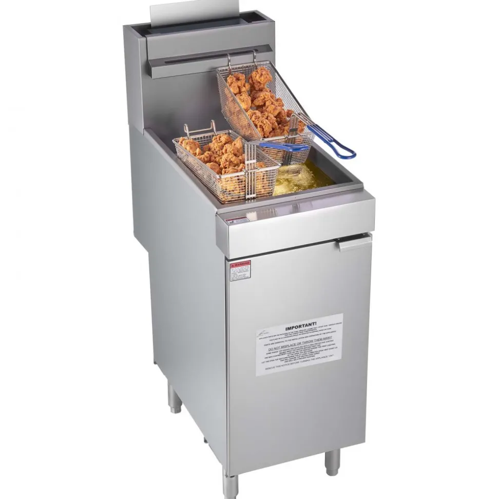 VEVOR Commercial Deep Fryer, 3-Burner Fryer for Restaurants, Stainless Steel Floor Standing Deep Fryers with Dual Baskets and Adjustable Temperature, Propane Powered, 40 lbs Capacity, 90,000 BTU