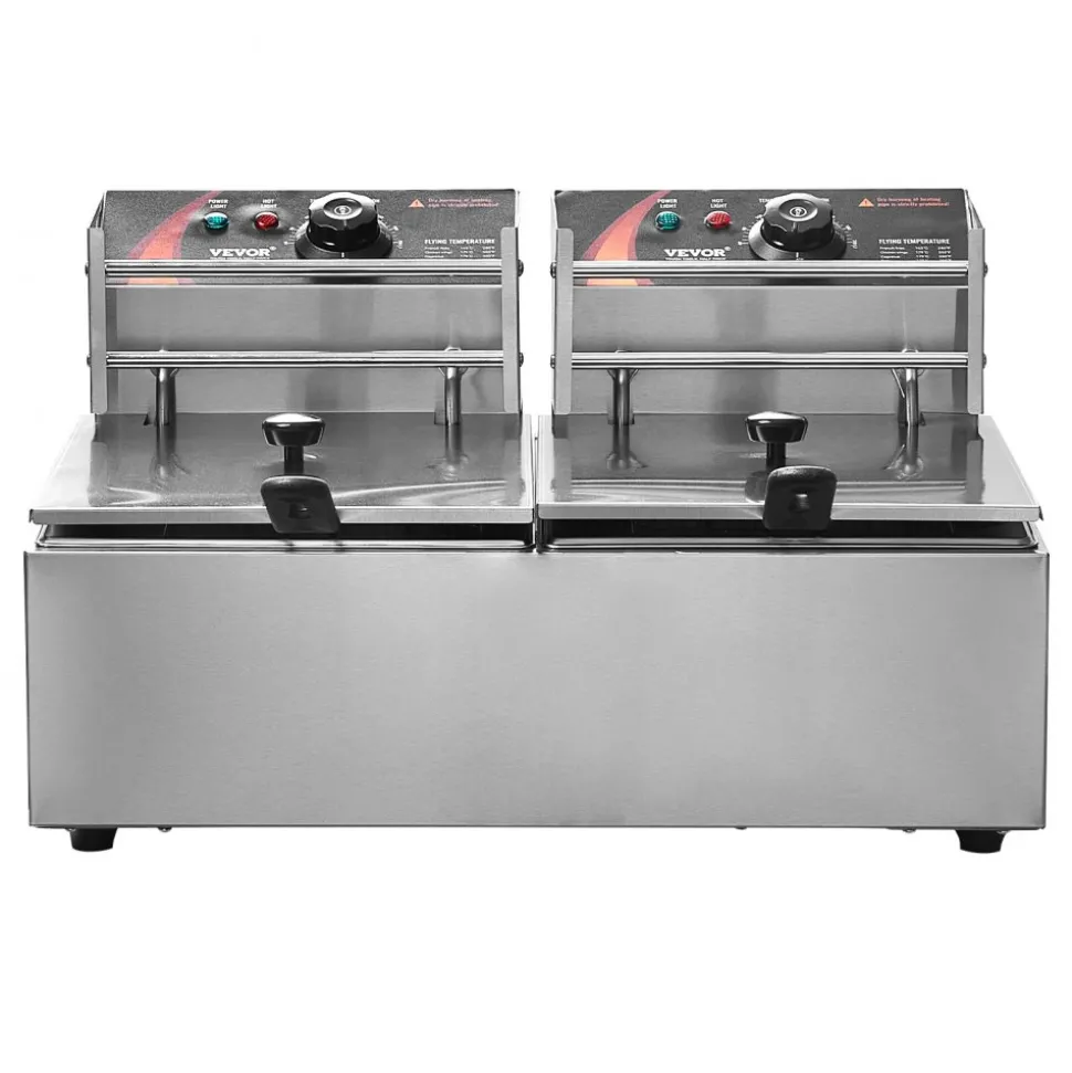 VEVOR Commercial Deep Fryer, Dual Tank 3000W Electric Countertop Fryer with Basket, 2 x 9.1Qt/8.6L Double Stainless Steel Oil Fryer, with Temp Control & Overheat Protection, for Kitchen Restaurant Use