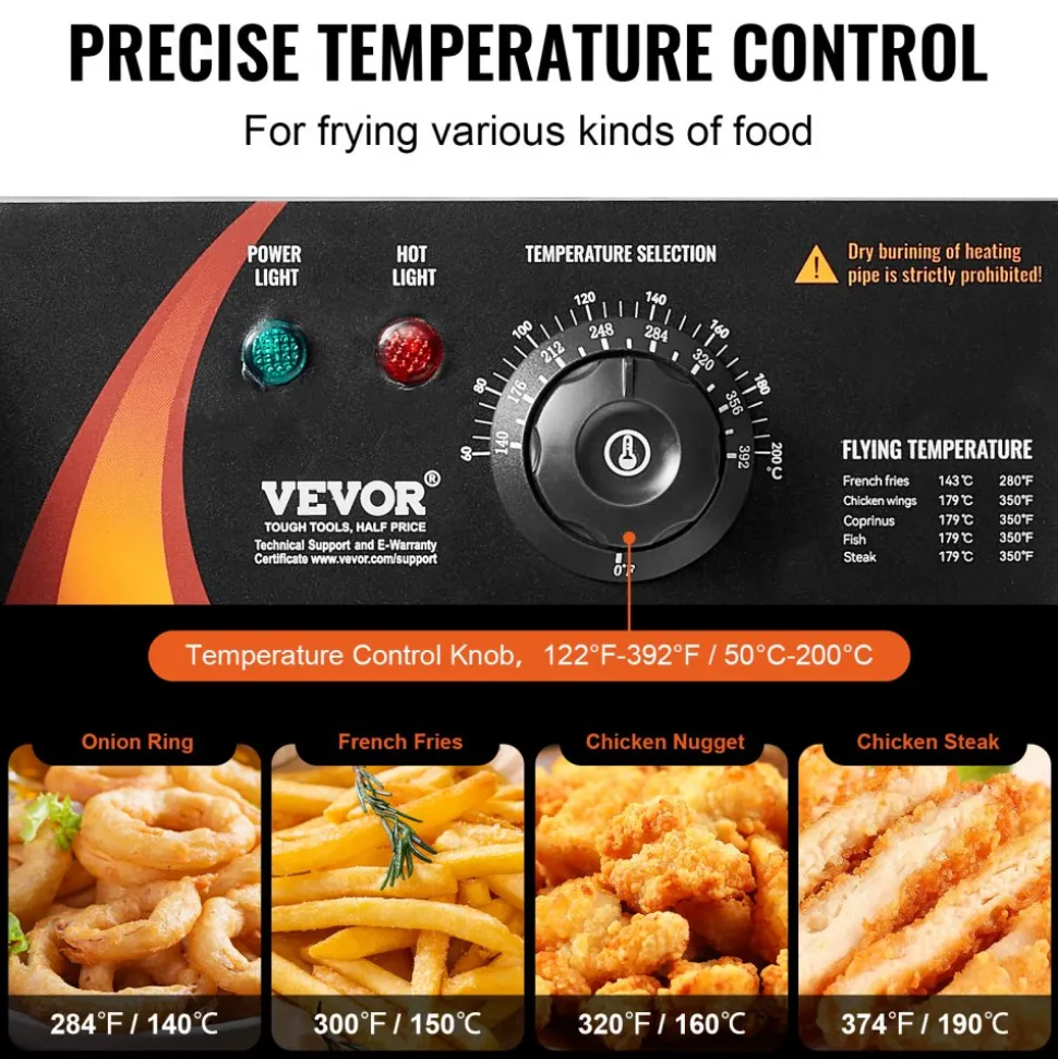 VEVOR Commercial Deep Fryer, Dual Tank 3000W Electric Countertop Fryer with Basket, 2 x 9.1Qt/8.6L Double Stainless Steel Oil Fryer, with Temp Control & Overheat Protection, for Kitchen Restaurant Use