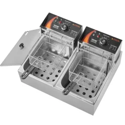 VEVOR Commercial Deep Fryer, Dual Tank 3000W Electric Countertop Fryer with Basket, 2 x 9.1Qt/8.6L Double Stainless Steel Oil Fryer, with Temp Control & Overheat Protection, for Kitchen Restaurant Use