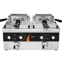 VEVOR Commercial Deep Fryer, Dual Tank 3500W Electric Countertop Fryer, 2 x 9Qt / 8.5L Double Oil Fryer with 2 Baskets, 1mm Thickened Stainless Steel, Time & Temp Control, for Kitchen Restaurant Use