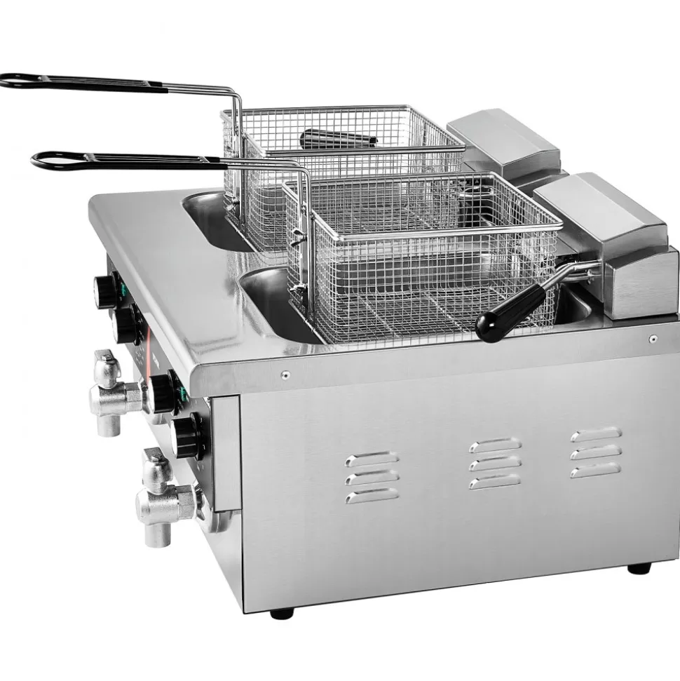 VEVOR Commercial Deep Fryer, Dual Tank 3500W Electric Countertop Fryer, 2 x 9Qt / 8.5L Double Oil Fryer with 2 Baskets, 1mm Thickened Stainless Steel, Time & Temp Control, for Kitchen Restaurant Use