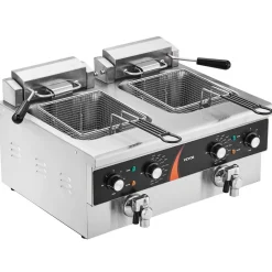VEVOR Commercial Deep Fryer, Dual Tank 3500W Electric Countertop Fryer, 2 x 9Qt / 8.5L Double Oil Fryer with 2 Baskets, 1mm Thickened Stainless Steel, Time & Temp Control, for Kitchen Restaurant Use