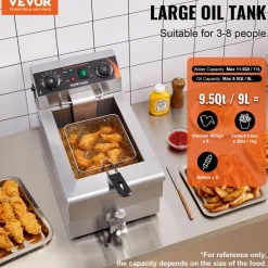 VEVOR Commercial Deep Fryer, 1500W Electric Countertop Fryer with Basket, 11.6Qt / 11L Stainless Steel Single Oil Fryer with Time & Temp Control, Overheat Protection, for Kitchen Restaurant Use