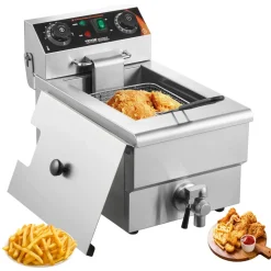 VEVOR Commercial Deep Fryer, 1500W Electric Countertop Fryer with Basket, 11.6Qt / 11L Stainless Steel Single Oil Fryer with Time & Temp Control, Overheat Protection, for Kitchen Restaurant Use