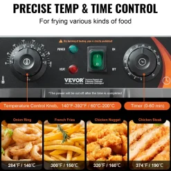 VEVOR Commercial Deep Fryer, 1500W Electric Countertop Fryer with Basket, 11.6Qt / 11L Stainless Steel Single Oil Fryer with Time & Temp Control, Overheat Protection, for Kitchen Restaurant Use
