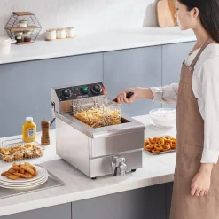 VEVOR Commercial Deep Fryer, 1500W Electric Countertop Fryer with Basket, 11.6Qt / 11L Stainless Steel Single Oil Fryer with Time & Temp Control, Overheat Protection, for Kitchen Restaurant Use