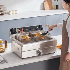 VEVOR Commercial Deep Fryer, 3000W Electric Turkey Fryer with Basket, Large Capacity 30.6Qt / 29L Countertop Single Oil Fryer, Stainless Steel, Temp Control, for Kitchen Restaurant Use, Silver