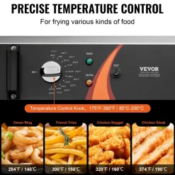 VEVOR Commercial Deep Fryer, 3000W Electric Turkey Fryer with Basket, Large Capacity 30.6Qt / 29L Countertop Single Oil Fryer, Stainless Steel, Temp Control, for Kitchen Restaurant Use, Silver