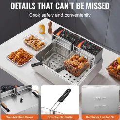VEVOR Commercial Deep Fryer, 3000W Electric Turkey Fryer with 3 Removable Baskets, Large Capacity 18Qt / 17L Stainless Steel Countertop Single Oil Fryer, for Kitchen Restaurant Use, Silver