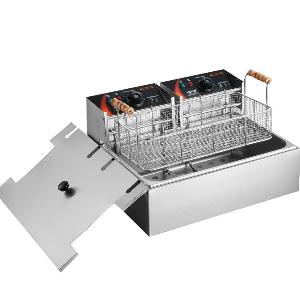 VEVOR Commercial Deep Fryer, 3000W Electric Turkey Fryer with 3 Removable Baskets, Large Capacity 18Qt / 17L Stainless Steel Countertop Single Oil Fryer, for Kitchen Restaurant Use, Silver