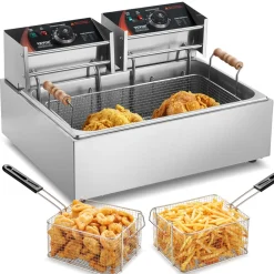 VEVOR Commercial Deep Fryer, 3000W Electric Turkey Fryer with 3 Removable Baskets, Large Capacity 18Qt / 17L Stainless Steel Countertop Single Oil Fryer, for Kitchen Restaurant Use, Silver
