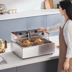 VEVOR Commercial Deep Fryer, 3000W Electric Turkey Fryer with 3 Removable Baskets, Large Capacity 18Qt / 17L Stainless Steel Countertop Single Oil Fryer, for Kitchen Restaurant Use, Silver