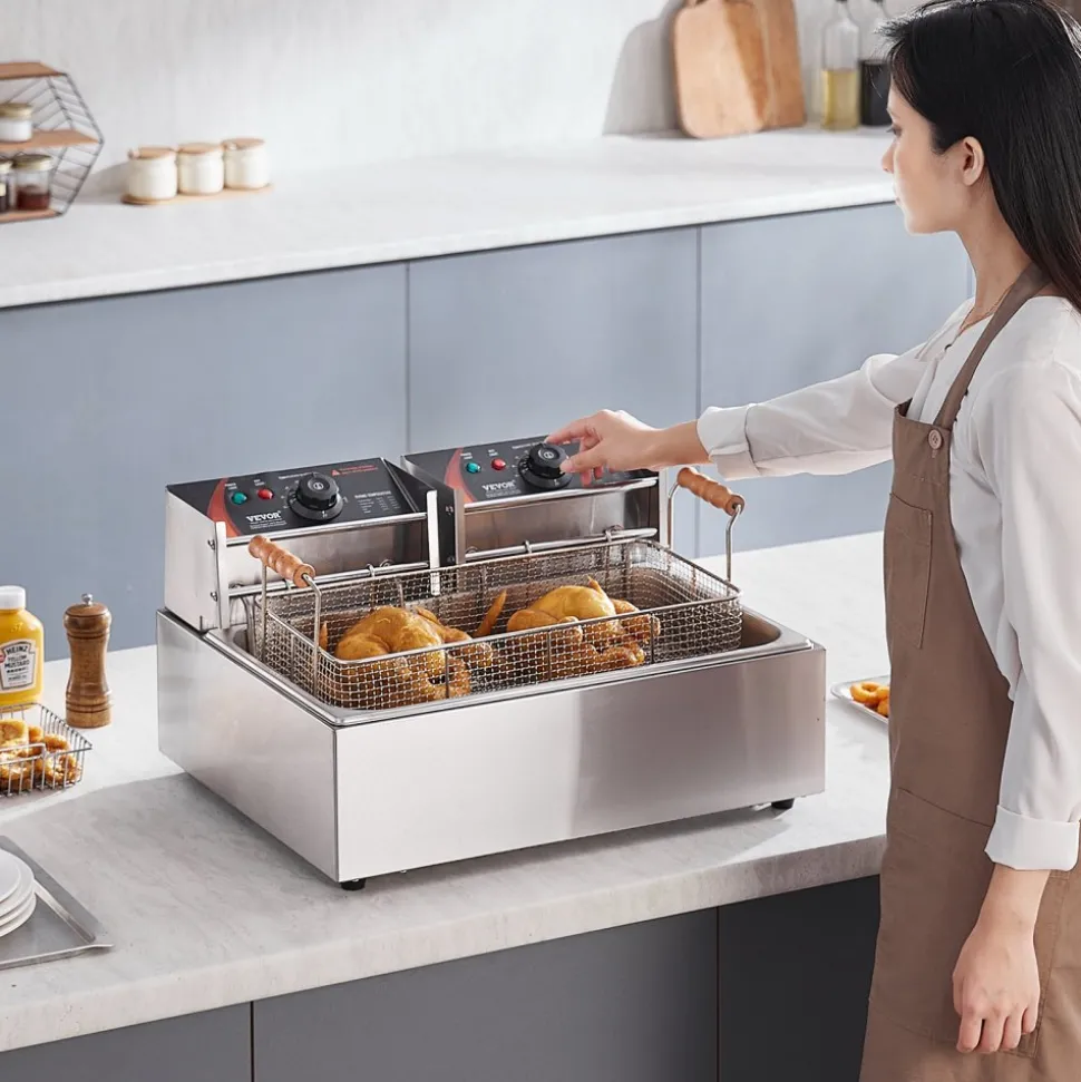 VEVOR Commercial Deep Fryer, 3000W Electric Turkey Fryer with 3 Removable Baskets, Large Capacity 18Qt / 17L Stainless Steel Countertop Single Oil Fryer, for Kitchen Restaurant Use, Silver