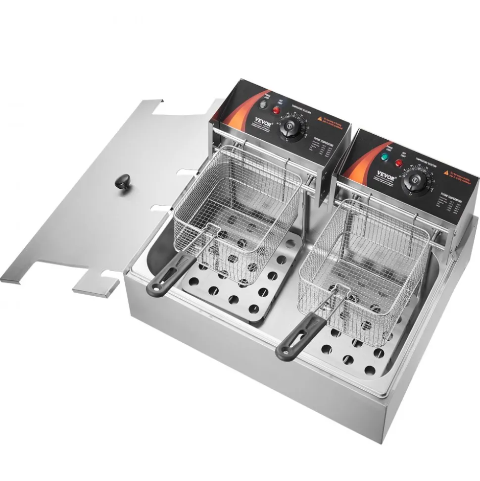 VEVOR Commercial Deep Fryer, 3000W Electric Turkey Fryer with 3 Removable Baskets, Large Capacity 18Qt / 17L Stainless Steel Countertop Single Oil Fryer, for Kitchen Restaurant Use, Silver