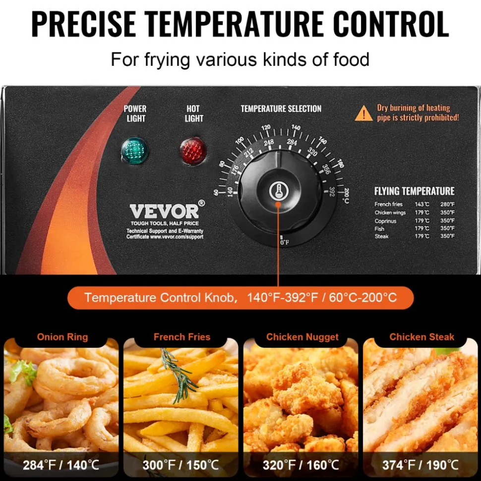 VEVOR Commercial Deep Fryer, 3000W Electric Turkey Fryer with 3 Removable Baskets, Large Capacity 18Qt / 17L Stainless Steel Countertop Single Oil Fryer, for Kitchen Restaurant Use, Silver