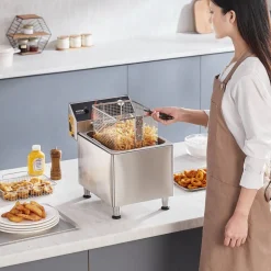 VEVOR Commercial Deep Fryer, 1750W Electric Countertop Fryer with Basket & Height-Adjustable Feet, 12Qt / 11.5L Stainless Steel Single Oil Fryer, Temp Control, Overheat Protection, for Restaurant Use