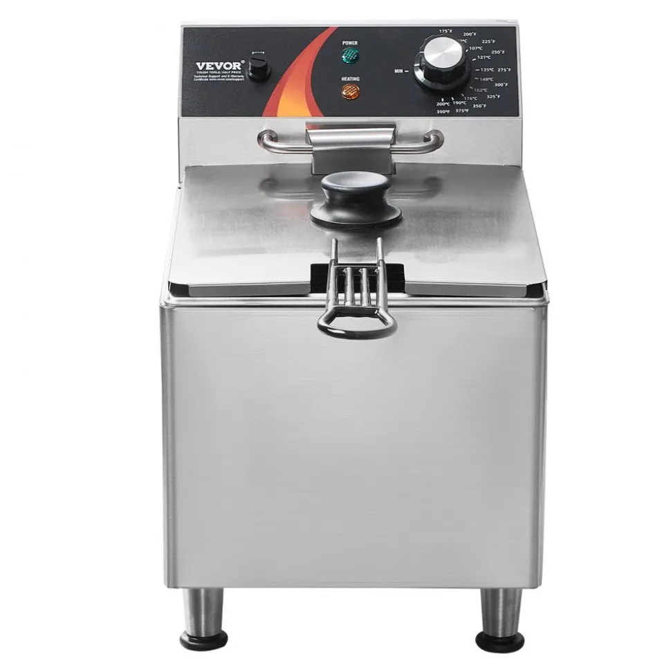 VEVOR Commercial Deep Fryer, 1750W Electric Countertop Fryer with Basket & Height-Adjustable Feet, 12Qt / 11.5L Stainless Steel Single Oil Fryer, Temp Control, Overheat Protection, for Restaurant Use