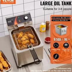 VEVOR Commercial Deep Fryer, 1750W Electric Countertop Fryer with Basket & Height-Adjustable Feet, 12Qt / 11.5L Stainless Steel Single Oil Fryer, Temp Control, Overheat Protection, for Restaurant Use