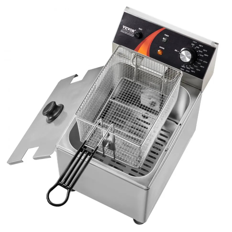 VEVOR Commercial Deep Fryer, 1750W Electric Countertop Fryer with Basket & Height-Adjustable Feet, 12Qt / 11.5L Stainless Steel Single Oil Fryer, Temp Control, Overheat Protection, for Restaurant Use