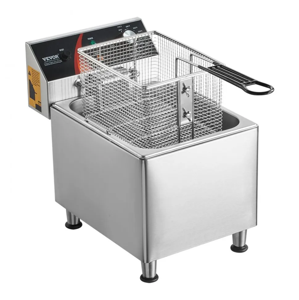 VEVOR Commercial Deep Fryer, 1750W Electric Countertop Fryer with Basket & Height-Adjustable Feet, 12Qt / 11.5L Stainless Steel Single Oil Fryer, Temp Control, Overheat Protection, for Restaurant Use