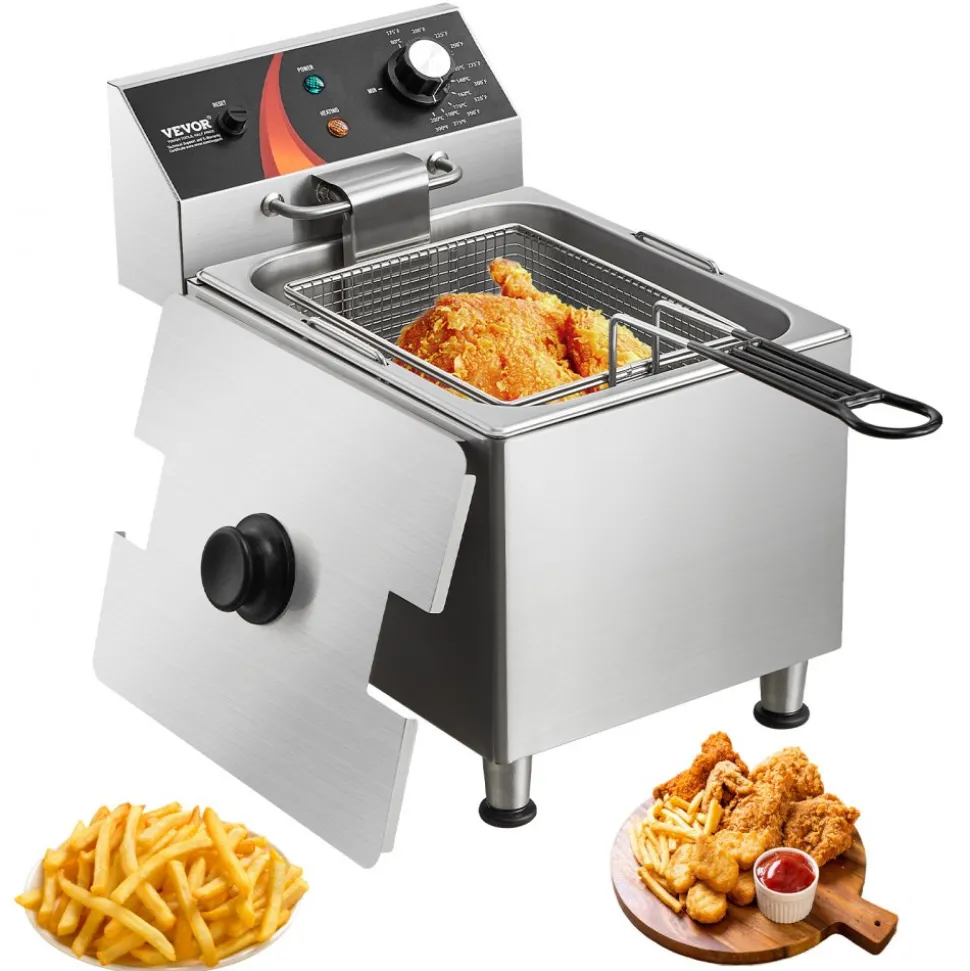 VEVOR Commercial Deep Fryer, 1750W Electric Countertop Fryer with Basket & Height-Adjustable Feet, 12Qt / 11.5L Stainless Steel Single Oil Fryer, Temp Control, Overheat Protection, for Restaurant Use