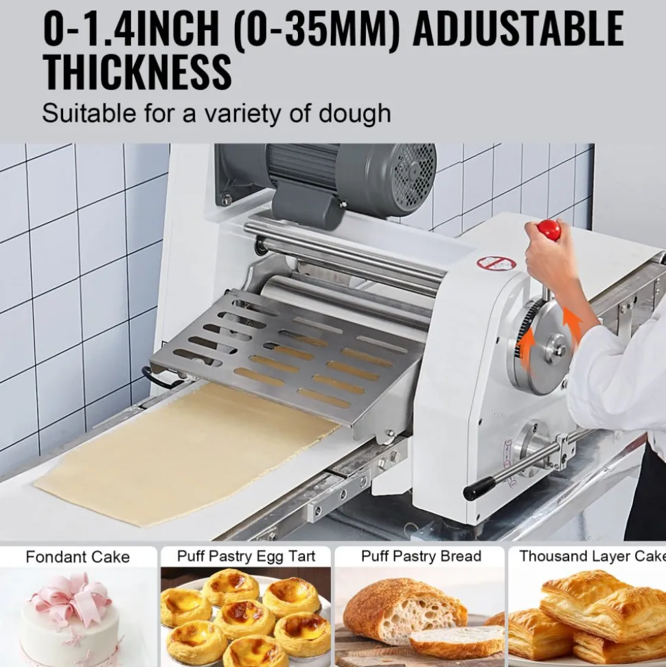 VEVOR Commercial Dough Sheeter Machine, 19.7-Inch Reversible Puff Pastry Sheeter and Fondant Roller, Electric Dough Roller 0-1.4" Adjustable Thickness, Folding Dough Sheeter for Bakeries, Pastries