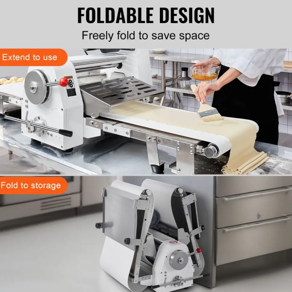 VEVOR Commercial Dough Sheeter Machine, 19.7-Inch Reversible Puff Pastry Sheeter and Fondant Roller, Electric Dough Roller 0-1.4" Adjustable Thickness, Folding Dough Sheeter for Bakeries, Pastries