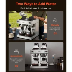 VEVOR Commercial Drip Coffee Maker, 24 Cups Coffee-Maker Machine with 4 Glass Carafes and 4 Decanter Warmer Plates, Stainless Steel Dual-Head Coffee Brewer, for Restaurant, Office, Coffee Shop & Home