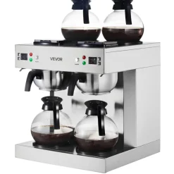 VEVOR Commercial Drip Coffee Maker, 24 Cups Coffee-Maker Machine with 4 Glass Carafes and 4 Decanter Warmer Plates, Stainless Steel Dual-Head Coffee Brewer, for Restaurant, Office, Coffee Shop & Home