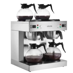 VEVOR Commercial Drip Coffee Maker, 24 Cups Coffee-Maker Machine with 4 Glass Carafes and 4 Decanter Warmer Plates, Stainless Steel Dual-Head Coffee Brewer, for Restaurant, Office, Coffee Shop & Home
