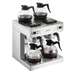VEVOR Commercial Drip Coffee Maker, 24 Cups Coffee-Maker Machine with 4 Glass Carafes and 4 Decanter Warmer Plates, Stainless Steel Dual-Head Coffee Brewer, for Restaurant, Office, Coffee Shop & Home