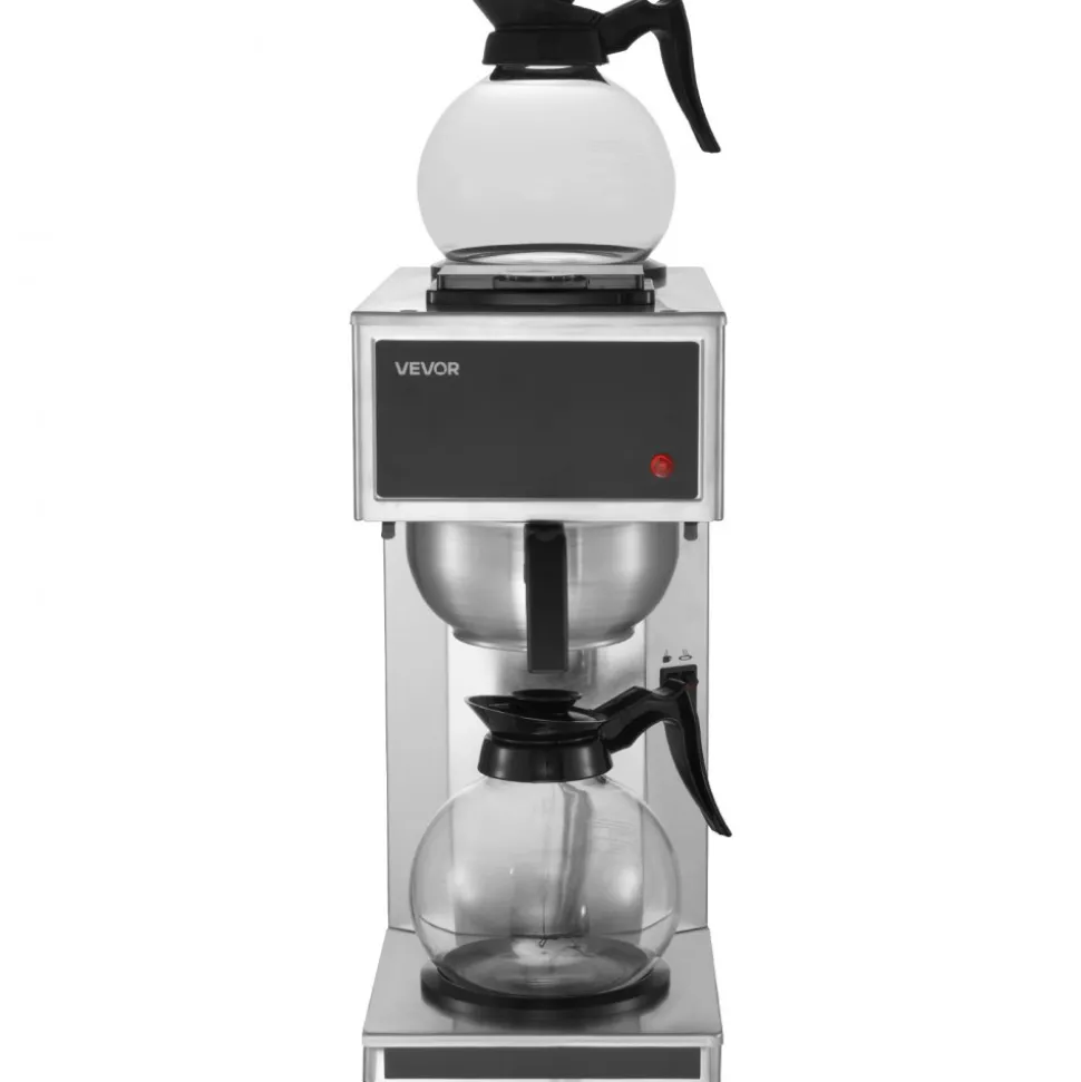 VEVOR Commercial Drip Coffee Maker, 12 Cups Coffee-Maker Machine with 2 Glass Carafes and 2 Decanter Warmer Plates, Stainless Steel Drip Style Coffee Brewer, for Restaurant, Office, Coffee Shop & Home