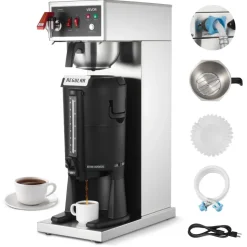 VEVOR Commercial Drip Coffee Maker, 16-17 Cups Machine with 2.5 L Thermal Carafe, Keep Warm for 4 Hours, Stainless Steel Brewer with Auto Water Filling, for Restaurant, Office, Coffee Shop & Home