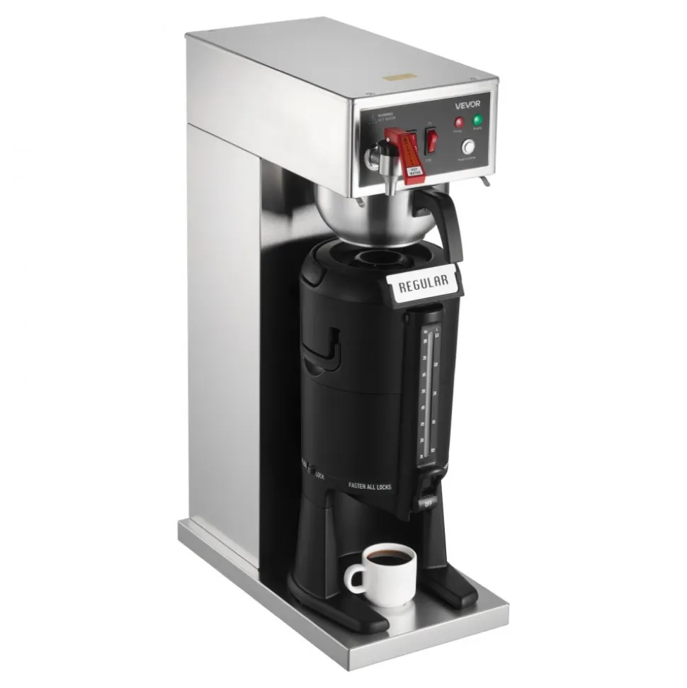VEVOR Commercial Drip Coffee Maker, 16-17 Cups Machine with 2.5 L Thermal Carafe, Keep Warm for 4 Hours, Stainless Steel Brewer with Auto Water Filling, for Restaurant, Office, Coffee Shop & Home