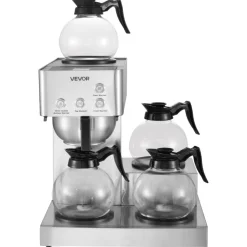 VEVOR Commercial Drip Coffee Maker, 12 Cups Coffee-Maker Machine with 4 Glass Carafes and 4 Decanter Warmer Plates, Stainless Steel Drip Style Coffee Brewer, for Restaurant, Office, Coffee Shop & Home