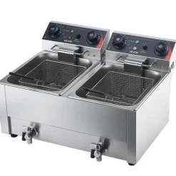VEVOR Commercial Electric Deep Fryer, Upgrade Dual Tank 19 Qt, 3500W Stainless Steel Countertop Fryer with Baskets & Lids, Temp Control, Timer, Overheat Protection, for Commercial Restaurant, Silver
