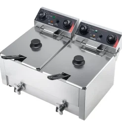 VEVOR Commercial Electric Deep Fryer, Upgrade Dual Tank 19 Qt, 3500W Stainless Steel Countertop Fryer with Baskets & Lids, Temp Control, Timer, Overheat Protection, for Commercial Restaurant, Silver