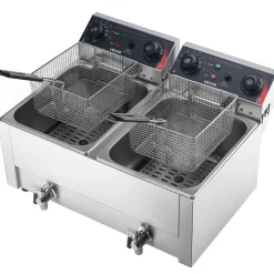 VEVOR Commercial Electric Deep Fryer, Upgrade Dual Tank 19 Qt, 3500W Stainless Steel Countertop Fryer with Baskets & Lids, Temp Control, Timer, Overheat Protection, for Commercial Restaurant, Silver