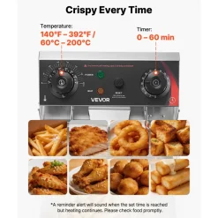 VEVOR Commercial Electric Deep Fryer, Oil Filtration Upgrade, 9.51 Qt, 1750W Stainless Steel Countertop Fryer with Basket and Lid, Temp Control, Oil Drain Valve for Commercial Restaurant Use, Silver