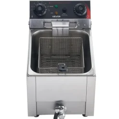 VEVOR Commercial Electric Deep Fryer, Oil Filtration Upgrade, 9.51 Qt, 1750W Stainless Steel Countertop Fryer with Basket and Lid, Temp Control, Oil Drain Valve for Commercial Restaurant Use, Silver